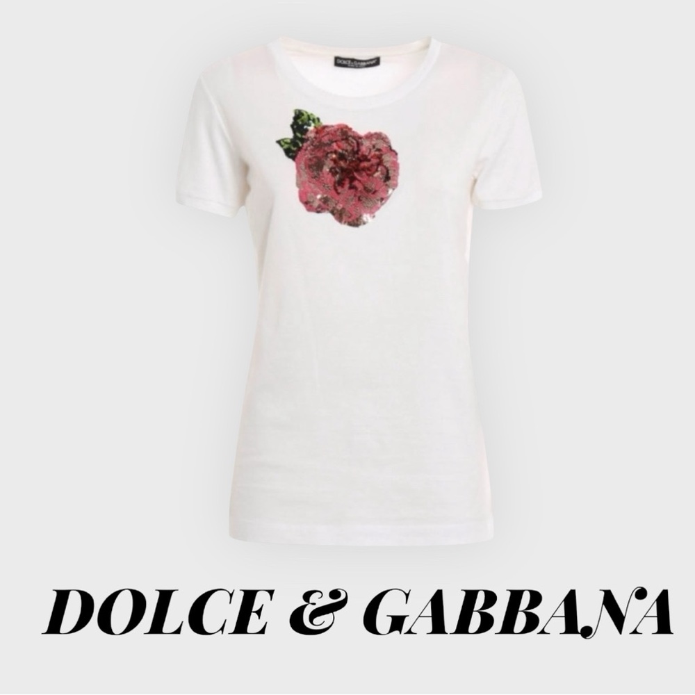 DOLCE & GABBANA
Sequin Rose Embellished T-Shirt NWOT